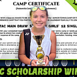 IZZIE KELLY – MID-TAC’s 2023 – Girls 12 Singles Main Draw Winner / Junior Tennis Camp Scholarship Essay and Pictures